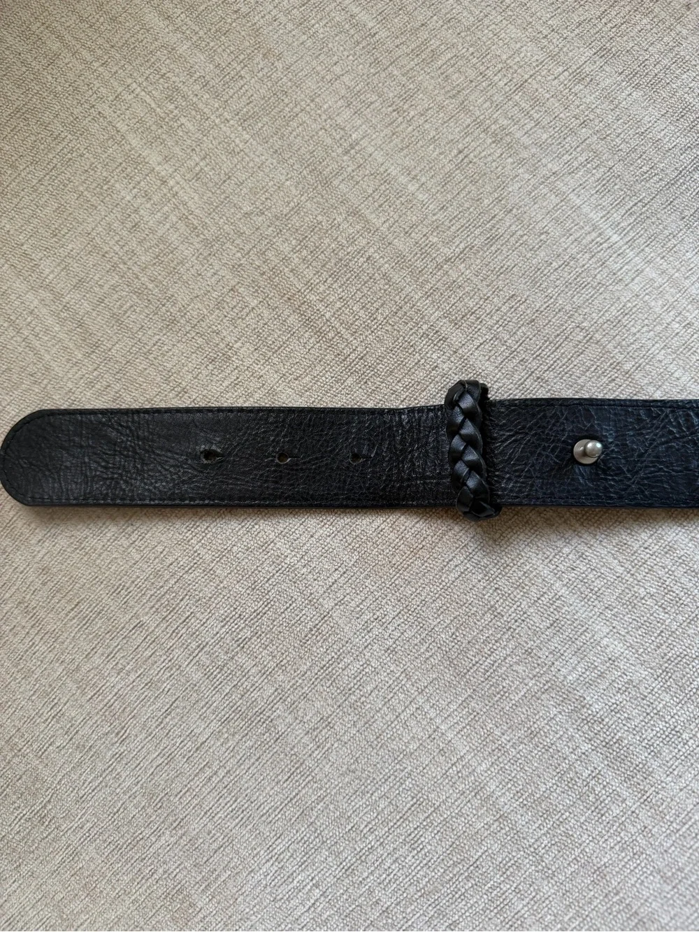 J. Jill Black Leather Belt with Silver Hardware and Braid Detail. Size: S.